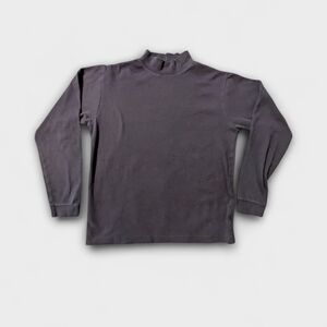 Vintage 90s L.L. Bean Mock Neck Top M Navy Blue Made in USA 100% Cotton 1998